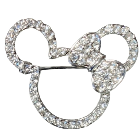 Silver Rhinestone Minnie Mouse Brooch - Picture 1 of 3